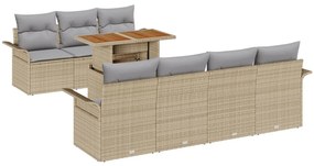 8 darabos Kerti Kanapé Szett Párnákkal Bézs Poli Rattan Acacia