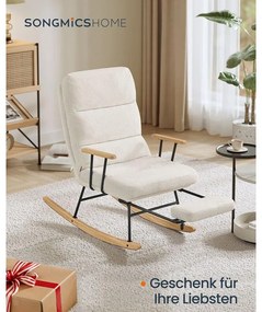 hintaszék fa lábakkal, plüss szövettel, 4 fokozatban állítható háttámlával,  krémfehér