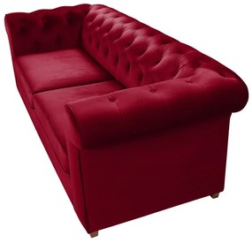 Oxford Chesterfield Kihúzható Kanapé, 88x216x75 cm, 3 személyes, piros