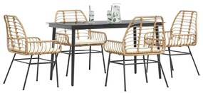 vidaXL 5 észes barna polyrattan üveg kerti étkezőgarnitúra párnával