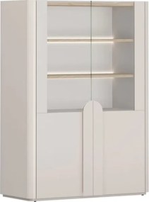 Amilio vitrines szekrény 100 cm kétszárnyú - kasmír / olajozott tölgy / kasmír fogantyúk