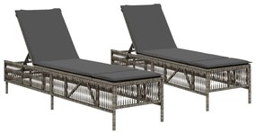2 db világosszürke polyrattan napozóágy párnával