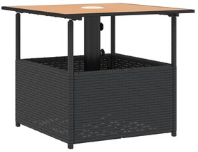 fekete polyrattan kerti asztal napernyőlyukkal 55x55x46,5 cm