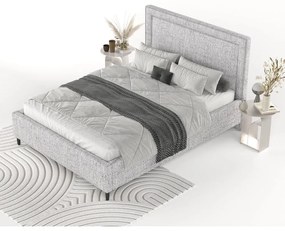 Világosszürke kárpitozott ágyneműtartós franciaágy ágyráccsal 180x200 cm Baleine – Maison de Rêve