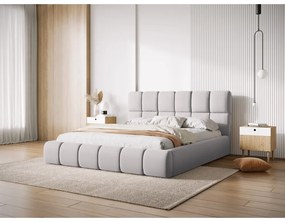 Világosszürke bársony kárpitozott ágyneműtartós franciaágy ágyráccsal 200x200 cm Bellis – Micadoni