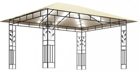 krémszínű pavilon szúnyoghálóval/LED fényfüzérrel 4x3x2,73 m