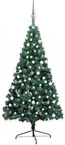 Zöld fél műkarácsonyfa LED-fényekkel és gömbszettel 180 cm