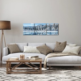 Kép a befagyott tóról és a havas fákról (órával) (90x30 cm)