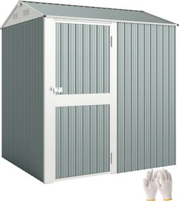 Outsunny fém szerszámos fészer 3,5 m² – magas, zárható kerti tároló kontyolt tetővel, szellőzőkkel és kesztyűvel, 209 × 177 × 236 cm, világosszürke |