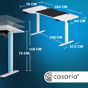 Casaria® Állítható magasságú irodai íróasztal 160x75x118cm matraccal - fehér