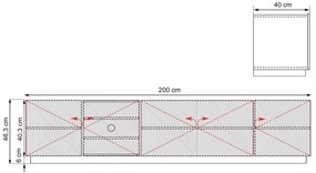Asha TV-szekrény 200 cm ötajtós, bordázott előlap - kasmír