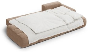 Világosbarna bársony kinyitható-tárolóhelyes sarokkanapé (jobb oldali-heverő résszel) Linz – Cosmopolitan Design