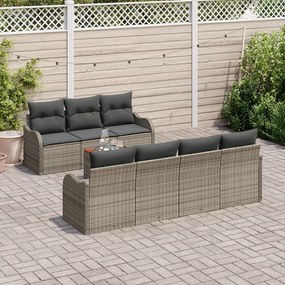 8 Darabos Kerti Kanapé Szett Párnákkal Szürke Poli Rattan Akácia, 2 Személyes Kerti Kanapé Párnákkal Szürke Poli Rattan