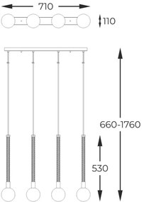 Zuma Line P0583-04A-2GHF - Csillár zsinóron MIDA 4xG9/6W/230V réz