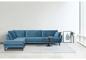 Magic kék bársony sarokkkanapé, bal oldali - Scandic