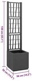 Sötétszürke Kerti Cserép Trellis-szel - 36x36x140 cm