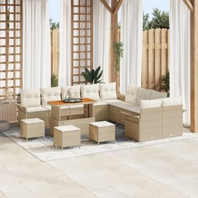 13 darabos kert kanapé szett párnákkal Bézs Rattan Akác, 2 személyes kert kanapé tárolóval és párnákkal Bézs Rattan, 3 darabos kert étkező szett párnákkal Bézs Rattan Akác