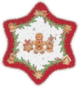 Karácsonyi porcelán mézeskalács csillag alakú tálca díszdobozban