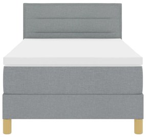Box Spring ágy matraccal és LED világítással, világosszürke, 100x200 cm, szövet