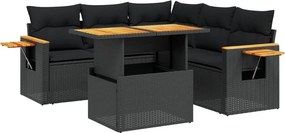vidaXL 6 részes fekete polyrattan kerti ülőgarnitúra párnákkal