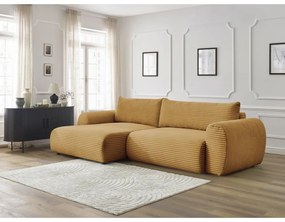 Mustársárga kordbársony kinyitható sarokkanapé (bal oldali) Lucien – Bobochic Paris