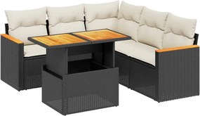 vidaXL 6 részes fekete polyrattan kerti ülőgarnitúra párnákkal