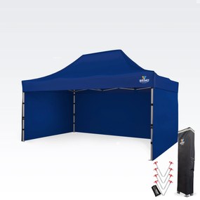 Professzionális promóciós ollós pavilon 3x4,5m | Masszív ALU profil 1,8mm - plusz 3 oldalfal - Kék