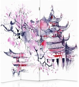 Gario Paraván Japán pagoda és cseresznyevirág Méret: 145 x 170 cm, Kivitelezés: Klasszikus paraván