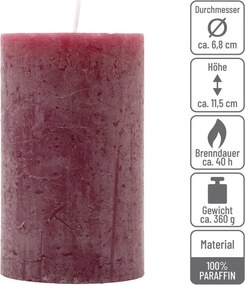 Rusztikus gyertya készlet 11,5 cm Ø 6,8 cm  6 db bordó