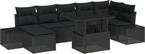 vidaXL Kerti Kanapé Szett tárolóval 8 pcs Fekete Poli rattan