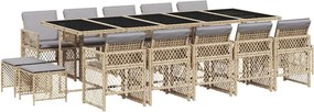 vidaXL 15 részes bézs polyrattan kerti étkezőgarnitúra párnákkal