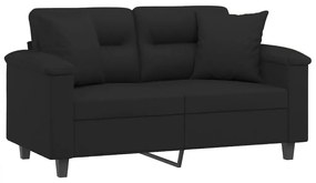 2 személyes fekete mikroszálas szövetkanapé párnákkal 120 cm