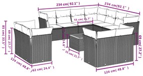 12 részes fekete polyrattan kerti ülőgarnitúra párnákkal