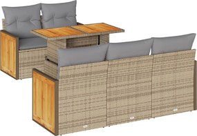 vidaXL 6 részes bézs polyrattan akácfa kerti ülőgarnitúra párnával