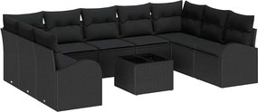 vidaXL Kanapé Szett párnával 10 pcs Fekete Poly Rattan