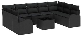 vidaXL Kanapé Szett párnával 10 pcs Fekete Poly Rattan