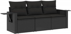 vidaXL 3 részes fekete polyrattan kerti ülőgarnitúra párnával