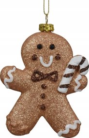 Bomba medál keksz ember mézeskalács pálcával barna karácsonyfára 10cm