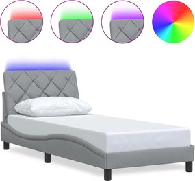 vidaXL világosszürke szövet ágykeret LED-ekkel matrac nélkül 90x190 cm
