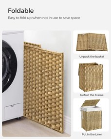 Szennyestartó, 90 literes, szintetikus rattan ruháskosár natúr