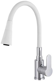 Gamma Flex 3000, szabadon álló mosogató csaptelep rugalmas karral, fehér matt króm, GMA-BFX-3000WH