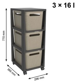 Fekete-bézs műanyag gurulós polcos állvány 30x77 cm Brisen - Rotho