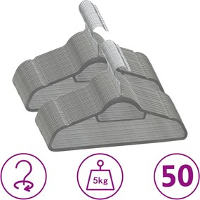vidaXL 50 db szürke csúszásmentes bársony ruhaakasztó