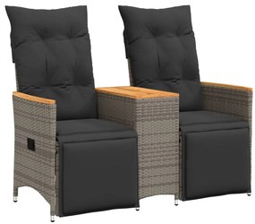 2 személyes szürke polyrattan dönthető kerti kanapé asztallal