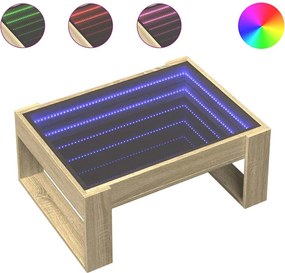 vidaXL sonoma tölgy végtelen hatású LED-es dohányzóasztal 70x53x30 cm