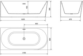 Mexen Mia, szabadon álló sarokkád, láva, 170 x 80 cm, fehér-fekete, rózsaszín arany túlfolyó, 52691708075L-60