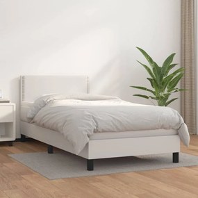 Fehér műbőr rugós ágy matraccal 100 x 200 cm