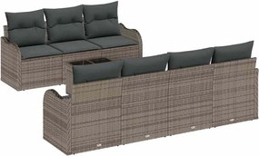 vidaXL Kerti Kanapé Szett 8 pcs Szürke Poli Rattan és Acél és Üveg