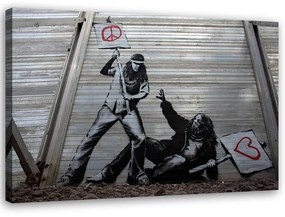 Gario Vászonkép Fighting peace with love Banksy falfestmény Méret: 60 x 40 cm