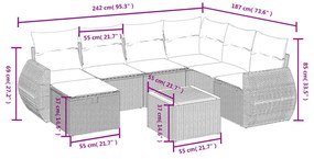 8 részes bézs polyrattan kerti ülőgarnitúra párnával